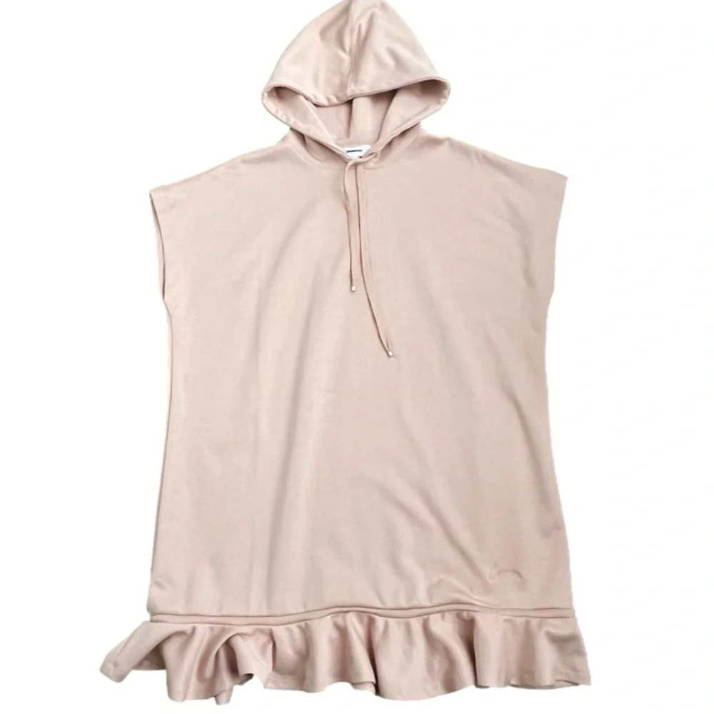 CARVEN Technical Jersey Ruffled Hooded Tunic Dress Size Medium Blush Pink - Picture 2 of 9